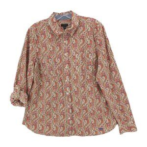 TALBOTS Shirt Paisley Red Blue 100% Cotton Roll Tab Sleeve Pockets Size 12